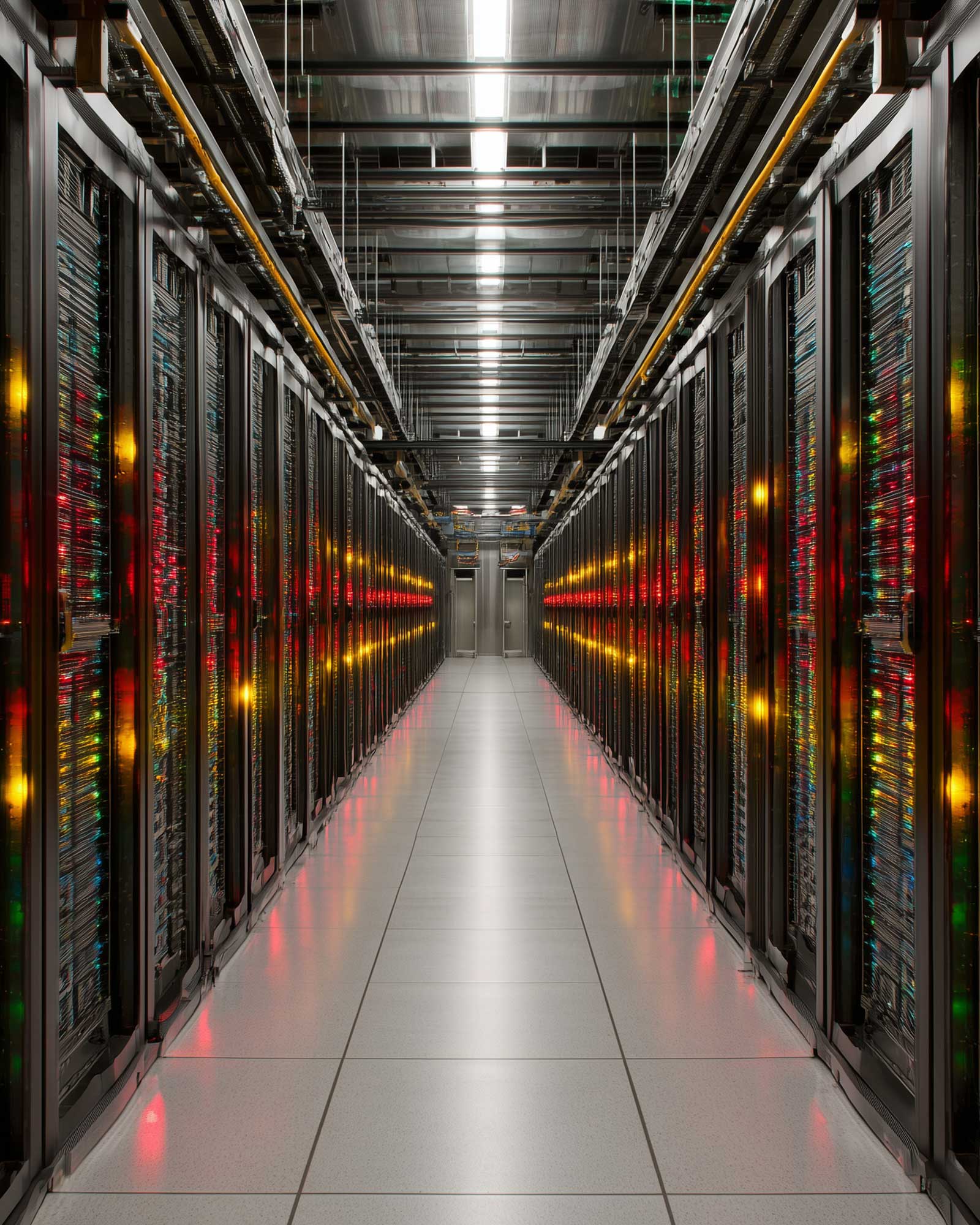 Enterprise data center aisle with server racks